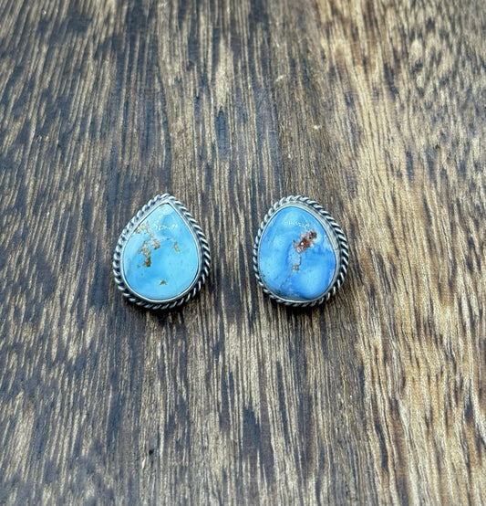 Native Navajo Handmade Sterling Silver Golden Hills Turquoise Post Stud Earrings