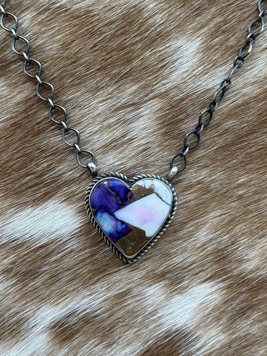 Navajo Handmade Sterling Silver Violet Rose Bar Necklace 18” By Tricia Smith