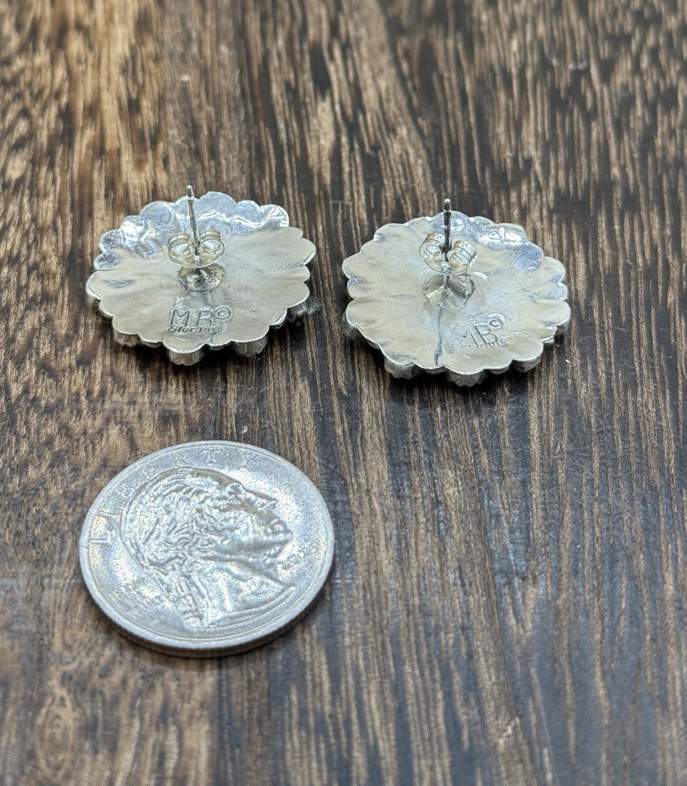 Native American Navajo Handmade Sterling Silver Red Coral Cluster Stud Earrings