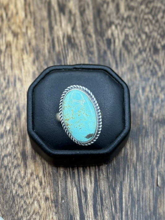 Navajo Handmade Sterling Silver Blue Glacier Turquoise Adjustable Ring Sz 7 - 10