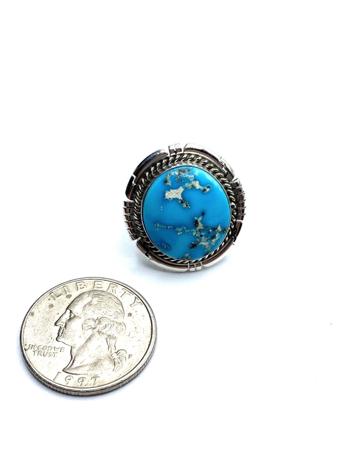 Native American Sterling Navajo Handmade Kingman Turquoise Ring Size 7