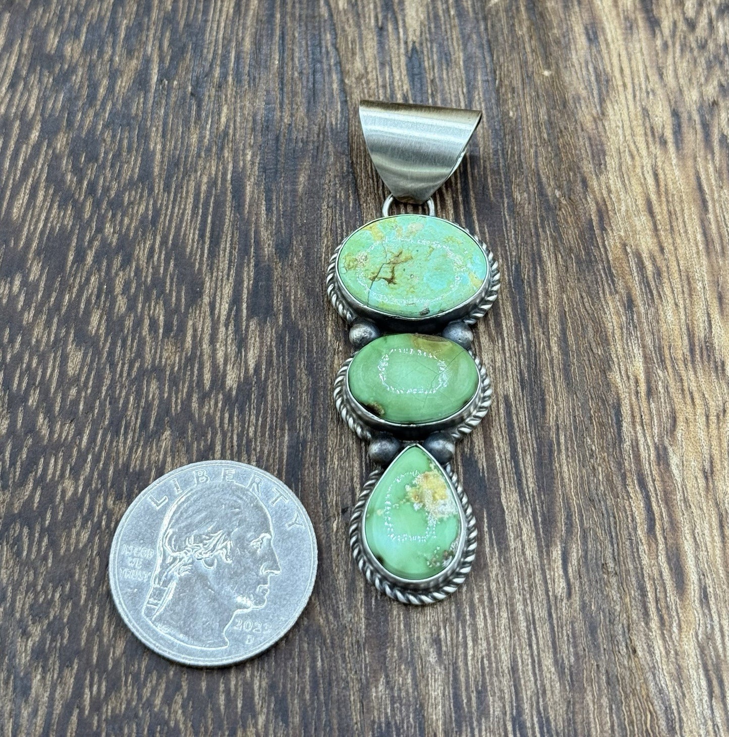 Navajo Handmade Sterling Silver Sonoran Gold Turquoise Cluster Drop Pendant