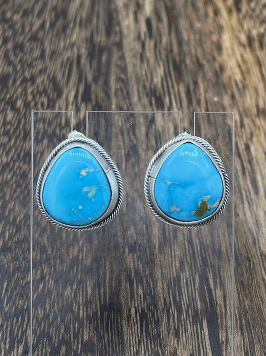 Native American Navajo Handmade Silver Sonoran Turquoise Post Stud Earrings