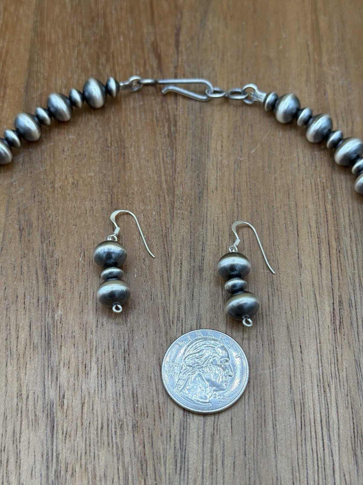 Authentic Navajo Handmade Old Look Navajo Pearl Bead Necklace And Earrings 24”