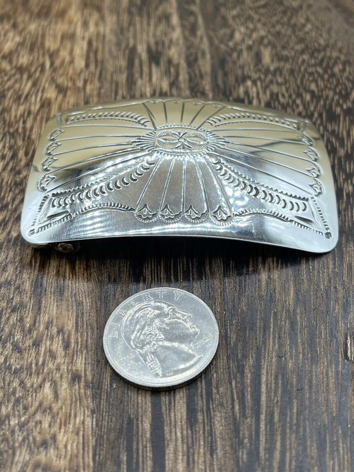 Native American Navajo Handmade Shiny Sterling Silver Belt Buckle By Joann Begay