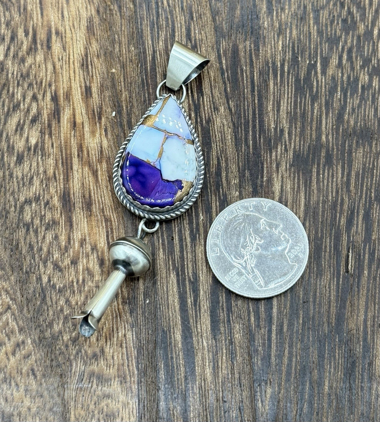 Native Navajo Handmade Sterling Silver Violet Rose Dahlia Dangle Blossom Pendant