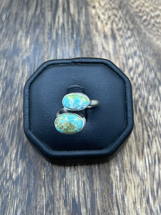 Native American Navajo Handmade Sterling Silver Turquoise Adjustable Ring 6 To 8