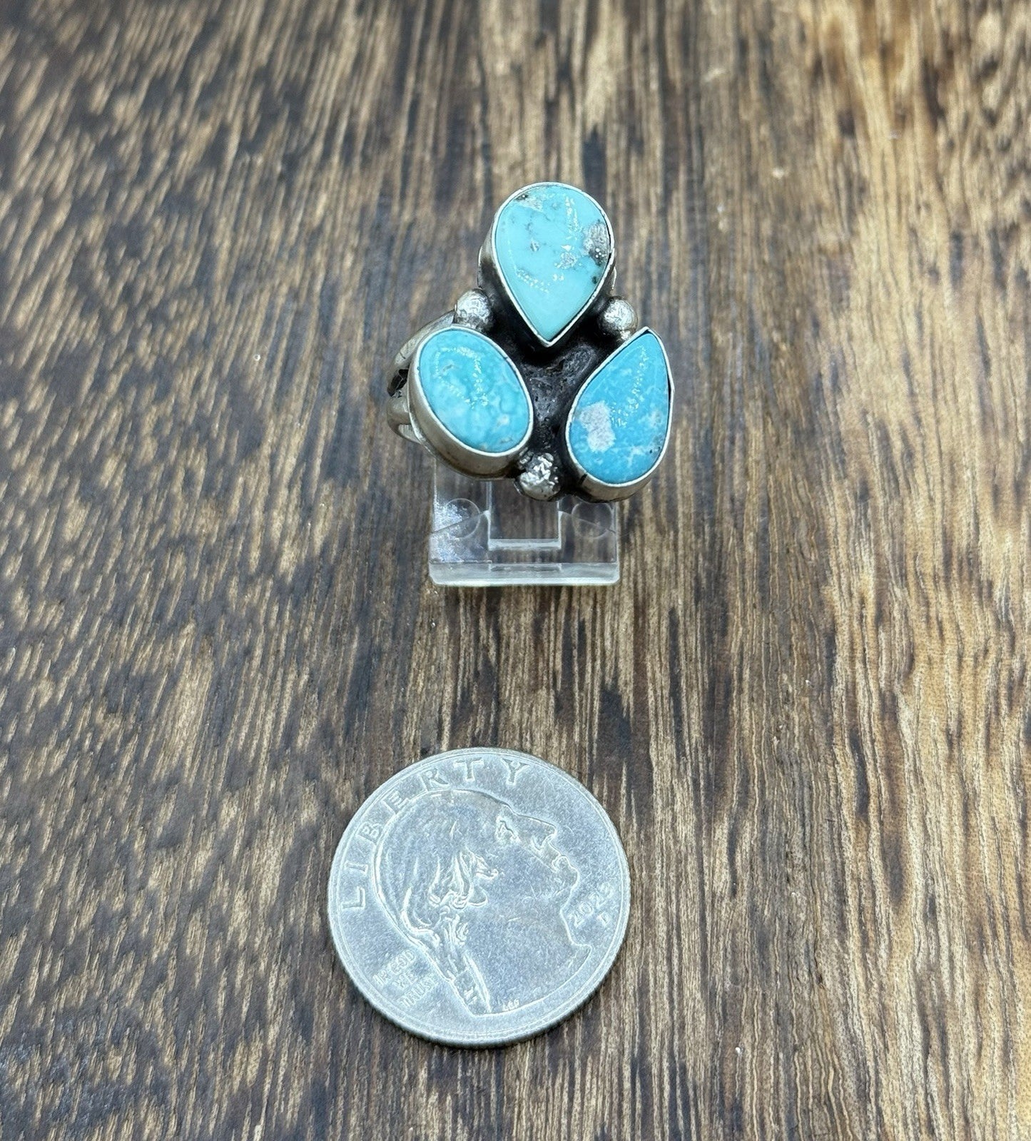 Navajo Handmade Sterling Silver White Water Turquoise Cluster Ring Size 9