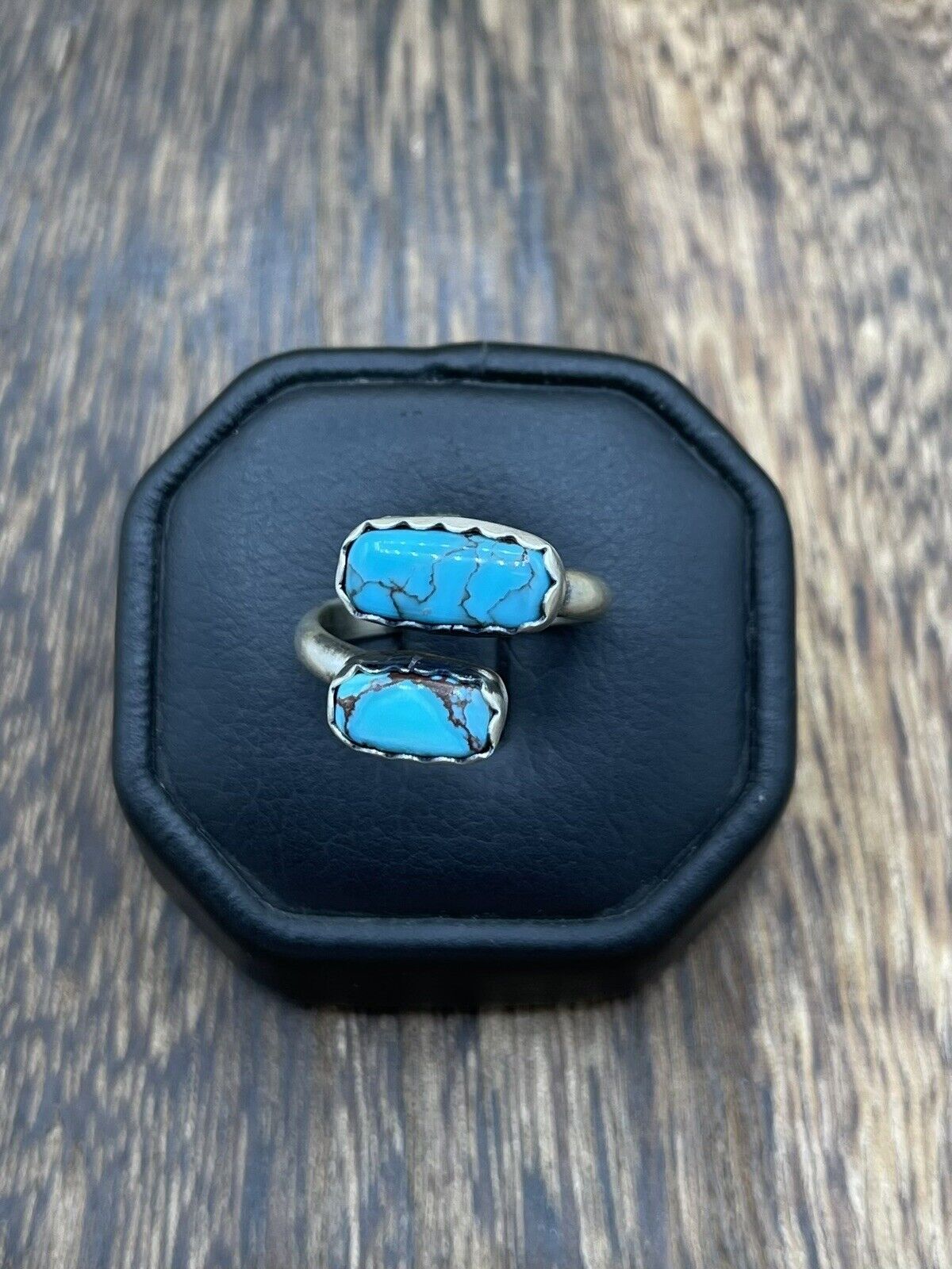 Native American Navajo Handmade Sterling Silver Turquoise Adjustable Ring 6 To 8