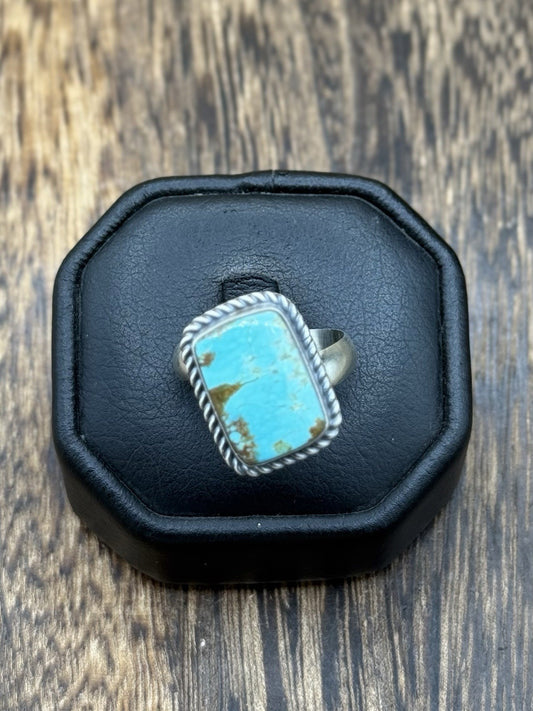 Navajo Handmade Sterling Silver Blue Glacier Turquoise Adjustable Ring Sz 7 - 10