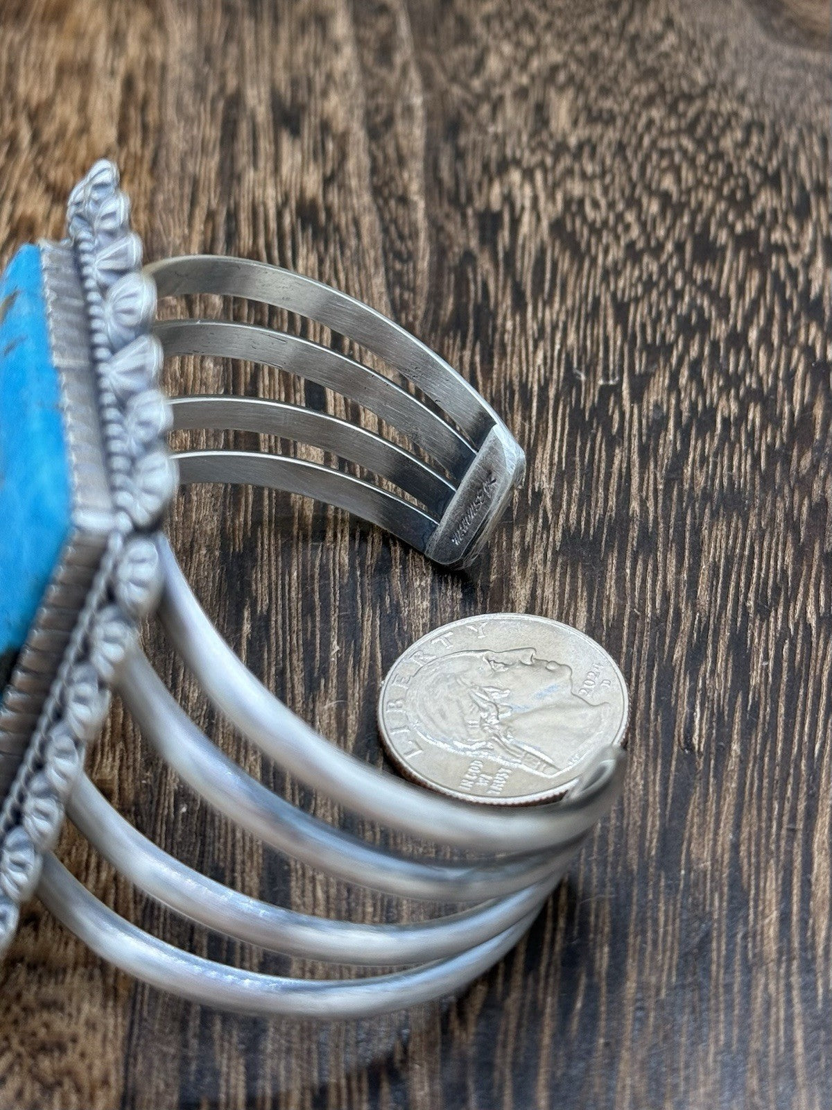 Native Navajo Handmade Sterling Silver Morenci Turquoise Old Look Cuff Bracelet