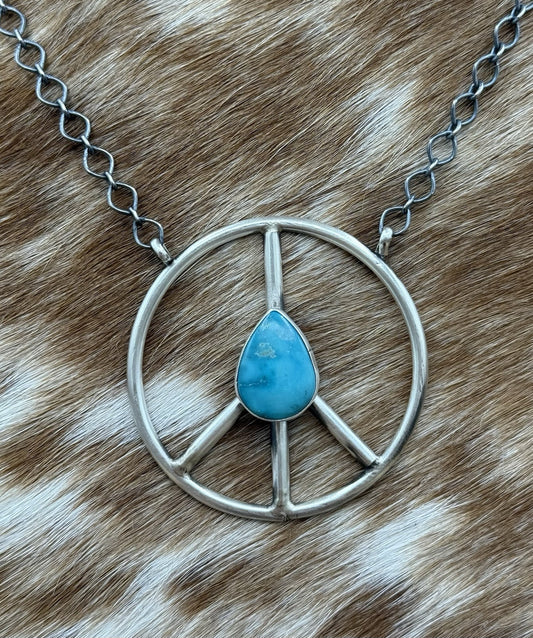 Native American Navajo handmade Sterling Silver Turquoise Peace Hippie Necklace