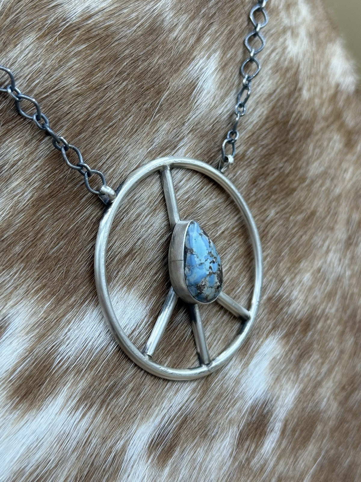 Native American Navajo handmade Sterling Silver Turquoise Peace Hippie Necklace