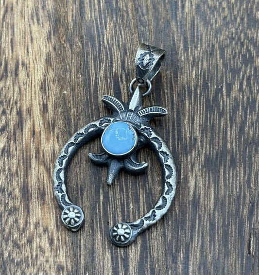 Navajo Handmade Sterling Silver Golden Hills Turquoise Naja Pendant Kevin Billah