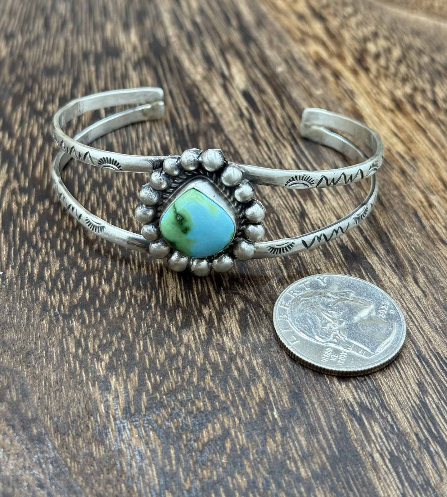 Native Navajo Handmade Sterling Silver Sonoran Gold Turquoise Cuff Bracelet