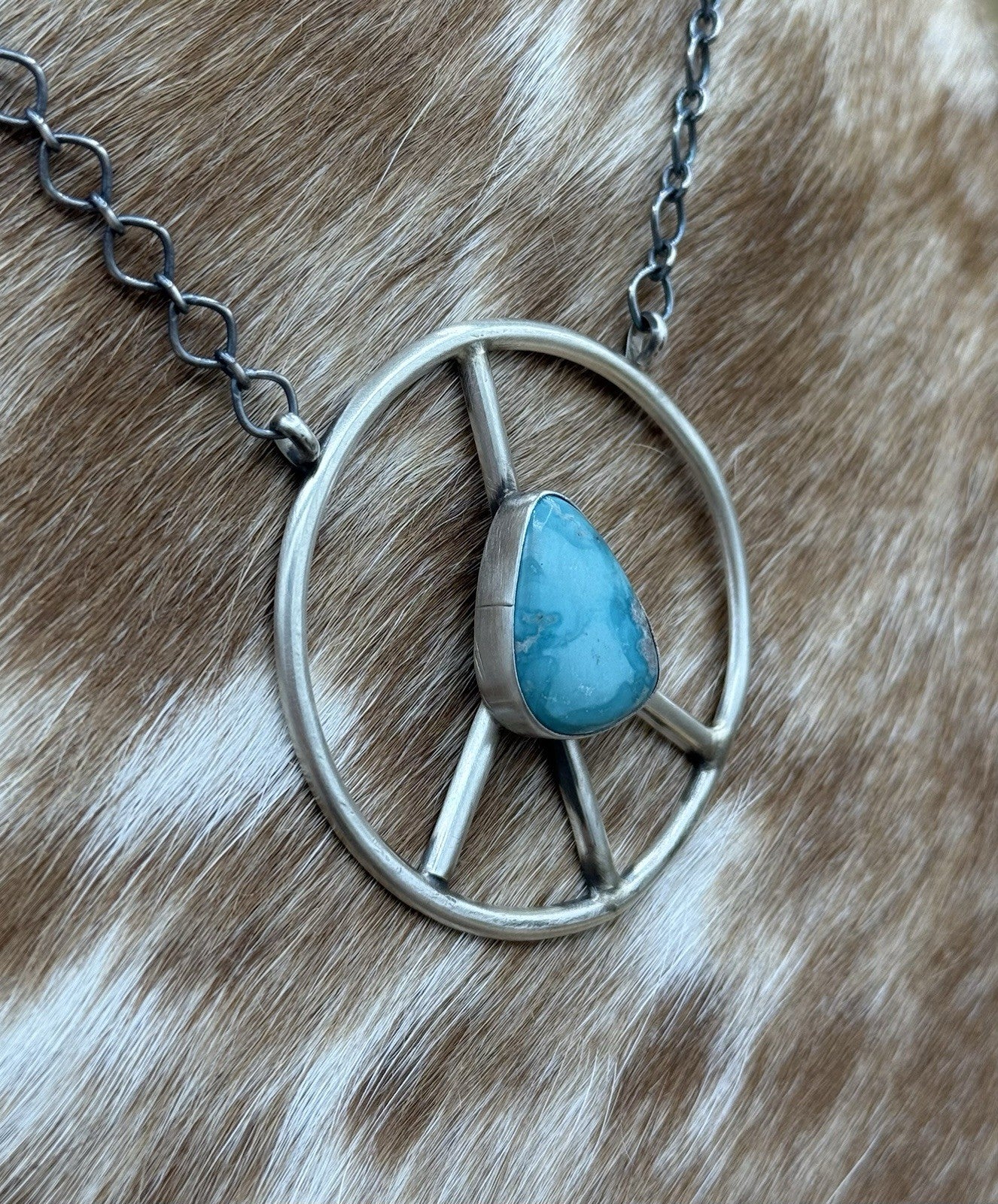 Native American Navajo handmade Sterling Silver Turquoise Peace Hippie Necklace