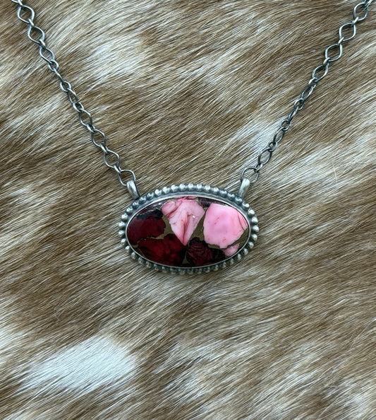 Native American Navajo Handmade Sterling Silver Dahlia Rose Bar Necklace 18”