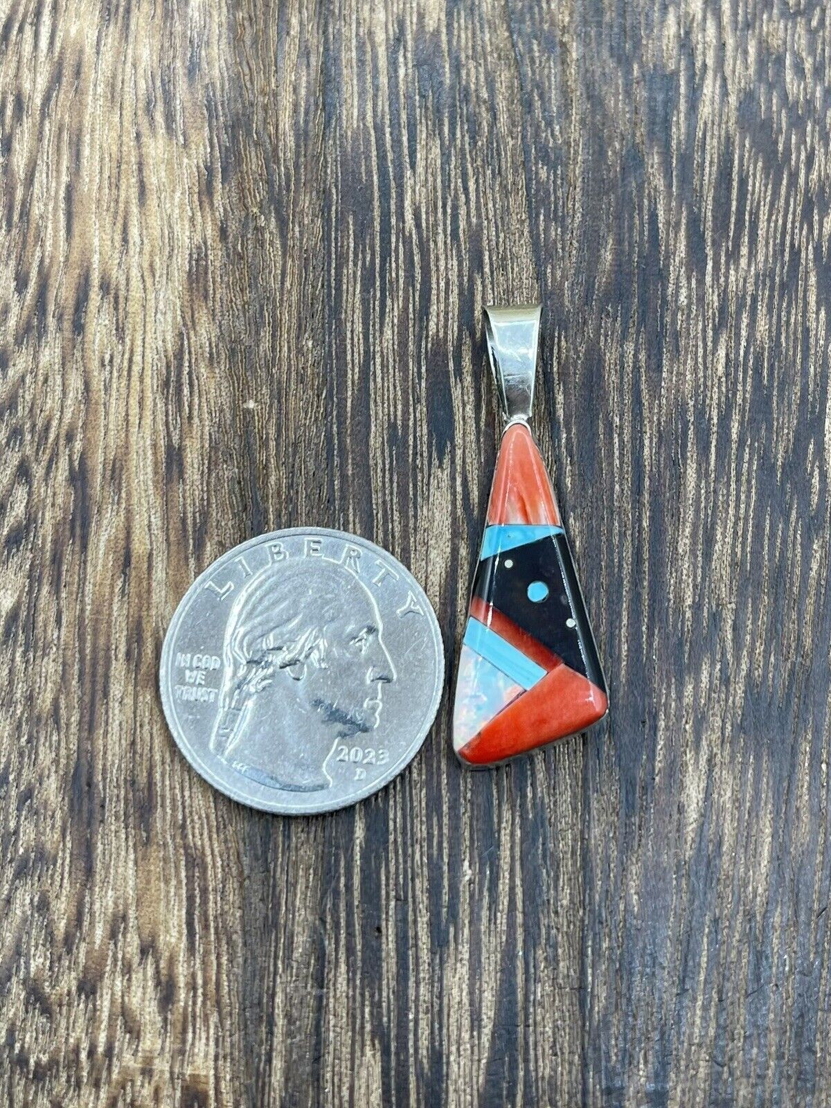 Native American Navajo Handmade Sterling Silver Multi Stone Inlay Pendant