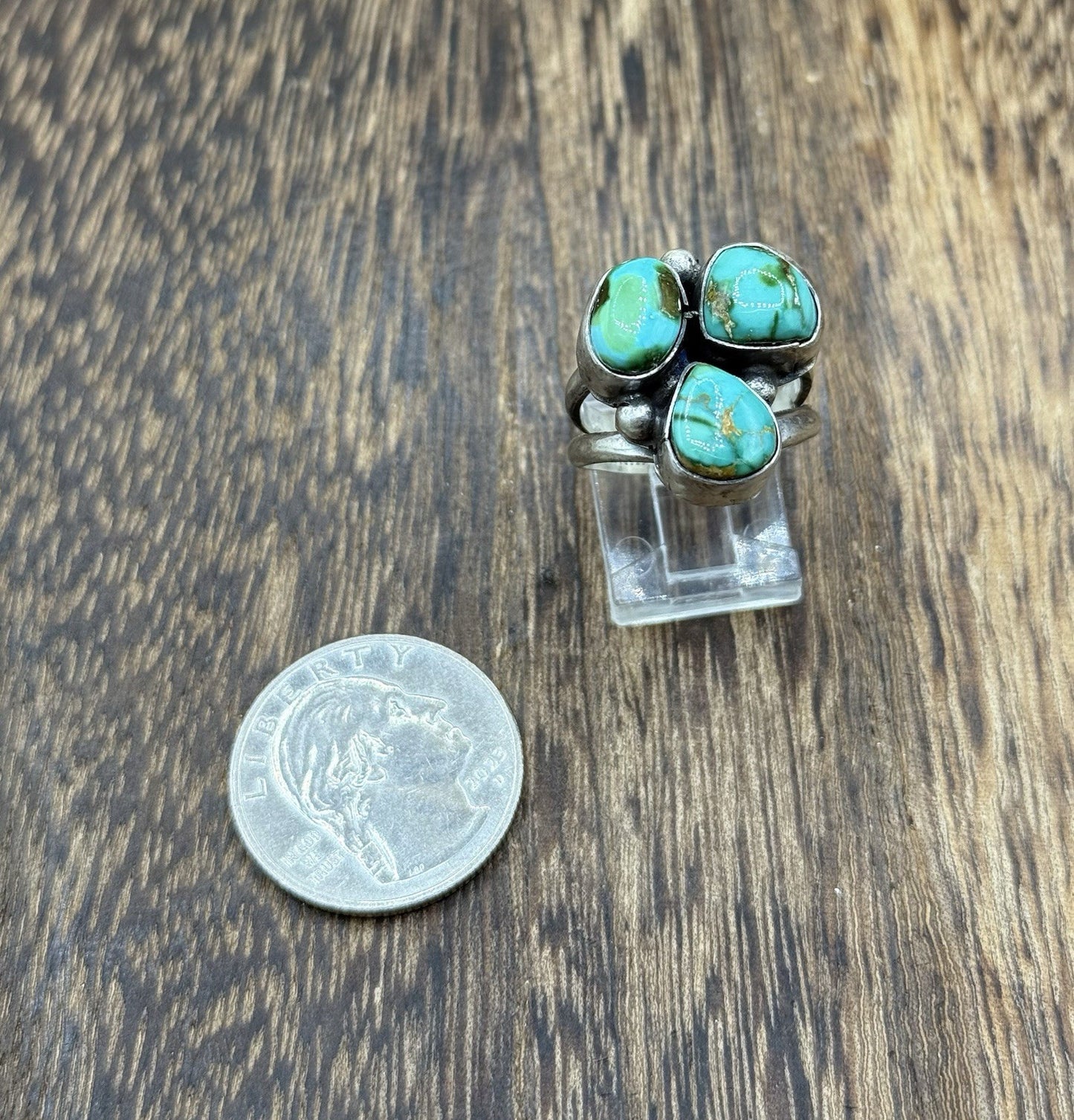 Navajo Handmade Sterling Silver Sonoran Gold Turquoise Cluster Ring Size 8