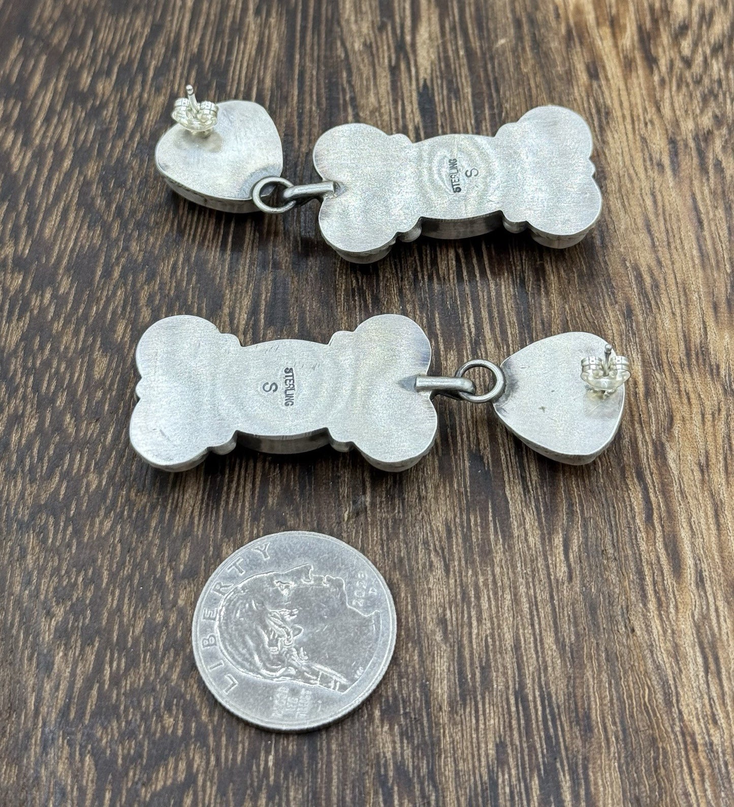 Navajo Handmade Sterling Silver Turquoise & Spiny Oyster Post Dangle Earrings