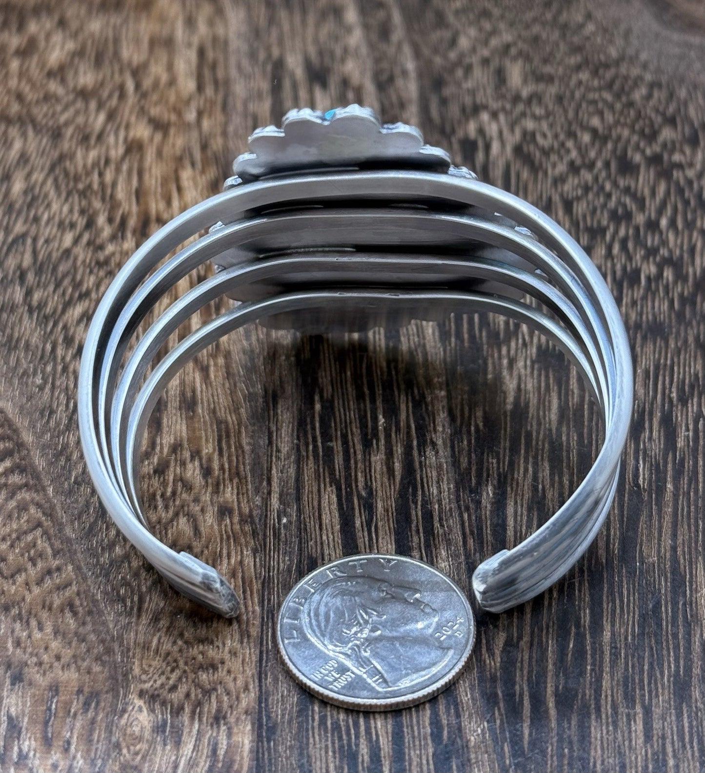 Native Navajo Handmade Sterling Silver Kingman Turquoise Old Look Cuff Bracelet