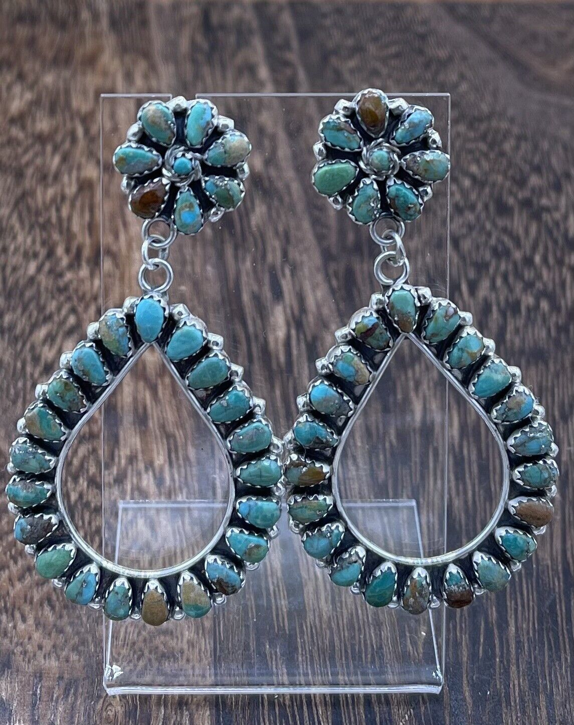 Navajo Handmade Sterling Silver Turquoise Cluster Post earrings Mathilda Benally