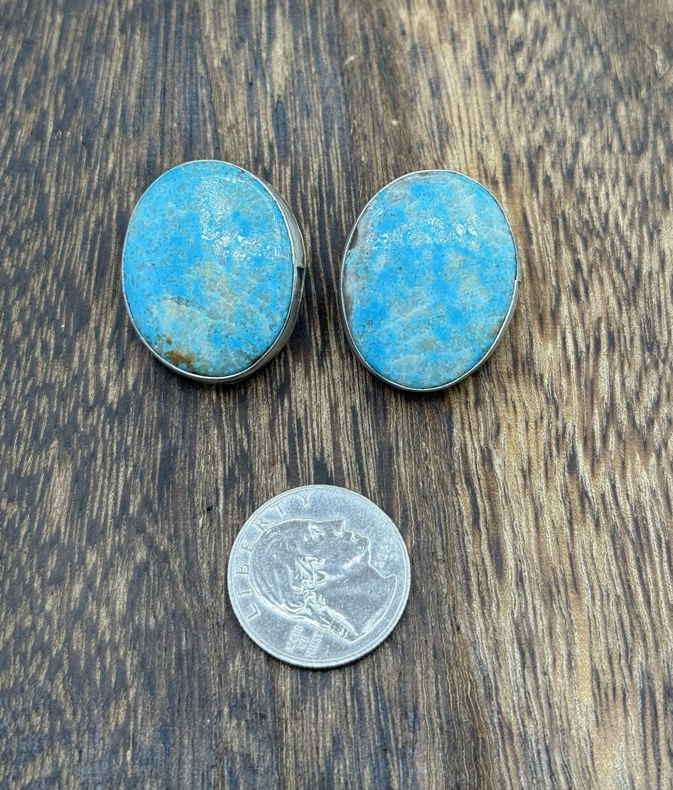 Native Navajo Handmade Sterling Silver Blue Glacier Turquoise Post Stud Earrings