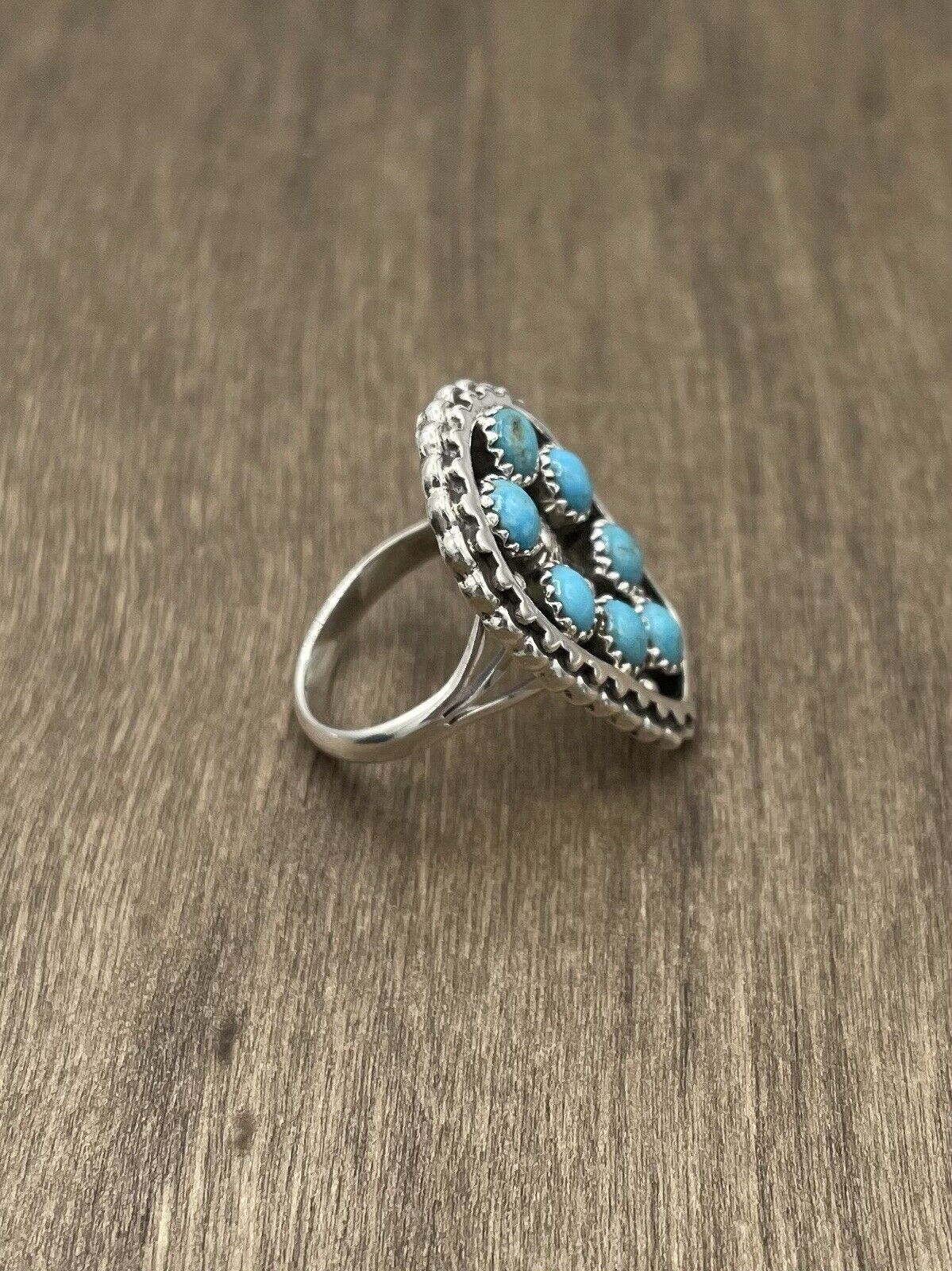 Native American Sterling Silver Navajo Handmade Kingman Turquoise Ring Size 9