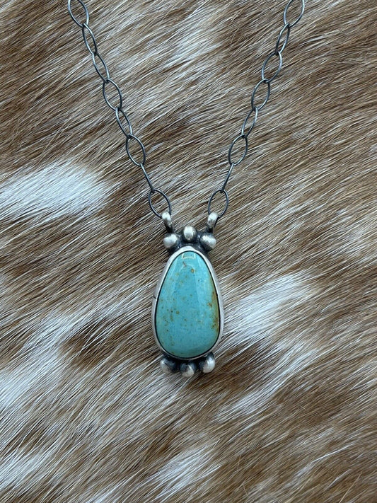 Native American Navajo Handmade Silver Kingman Turquoise Bar Necklace 18”