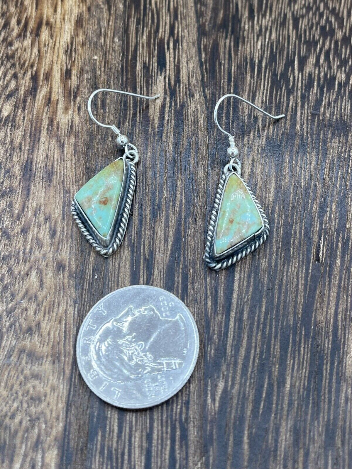 Navajo Handmade Sterling Silver Sonoran Turquoise Dangle Earrings By Byron Begay