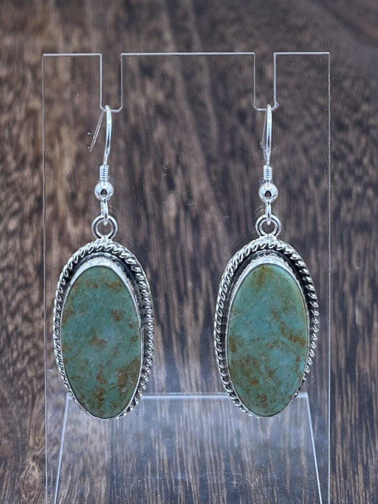 Navajo Handmade Sterling Silver Sonoran Turquoise Dangle Earrings By Byron Begay