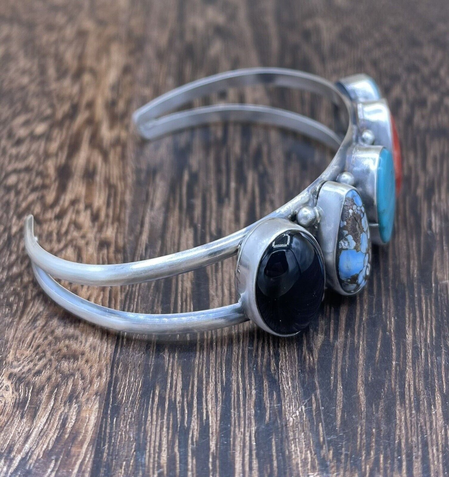 Native American Navajo Handmade Sterling Silver Multi Stone color Cuff Bracelet