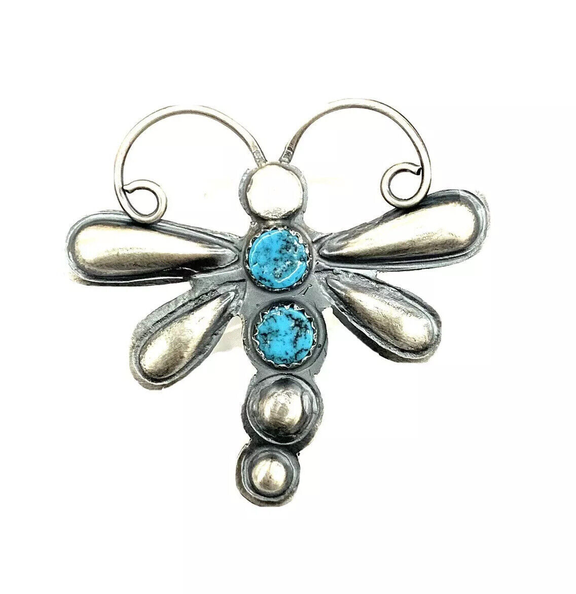 Tim Yazzie Navajo Handmade Sterling Silver Turquoise Dragonfly Ring Size 8.5