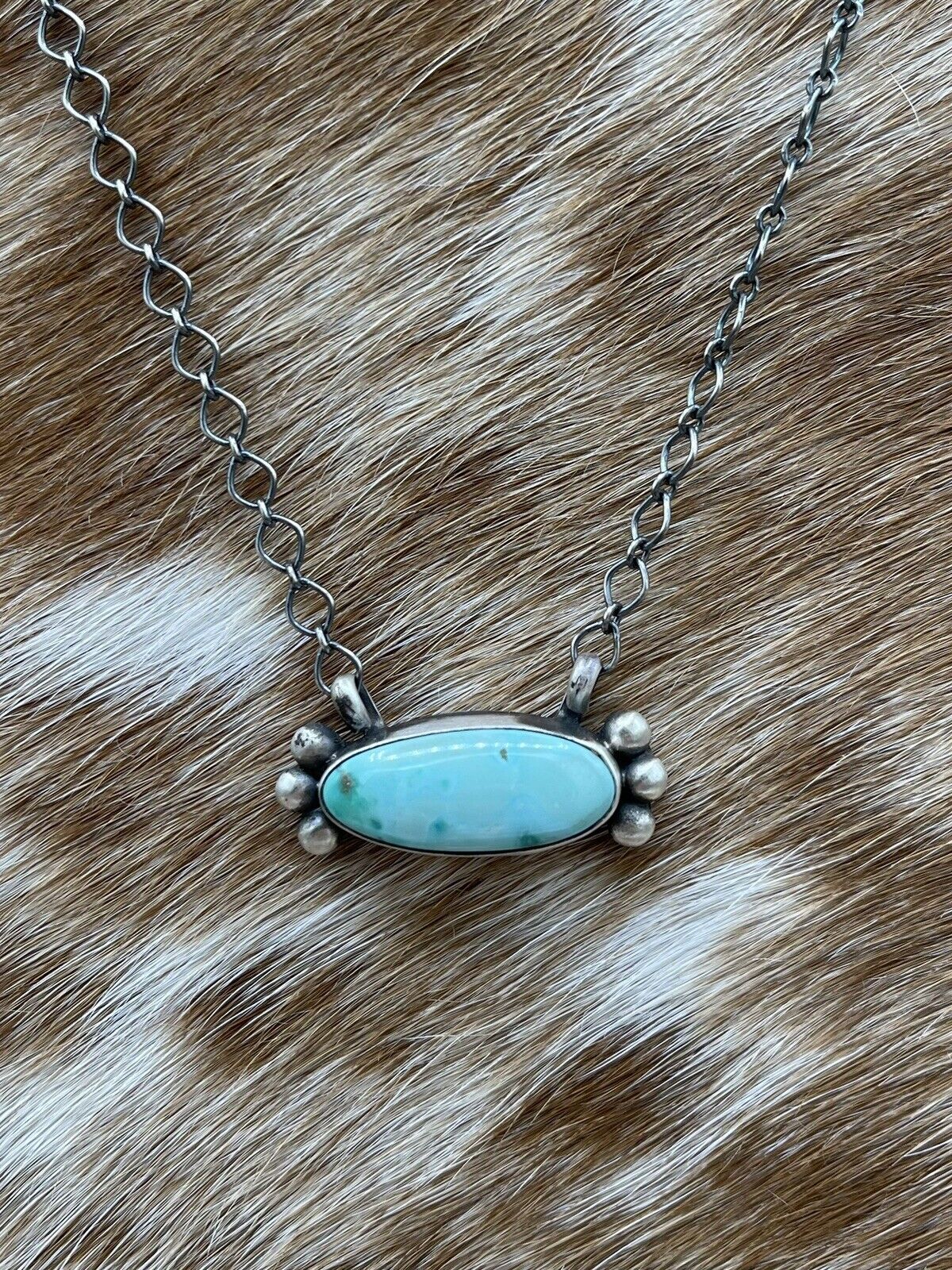 Native American Navajo Handmade Silver Sonoran Bella Turquoise Bar Necklace 18”