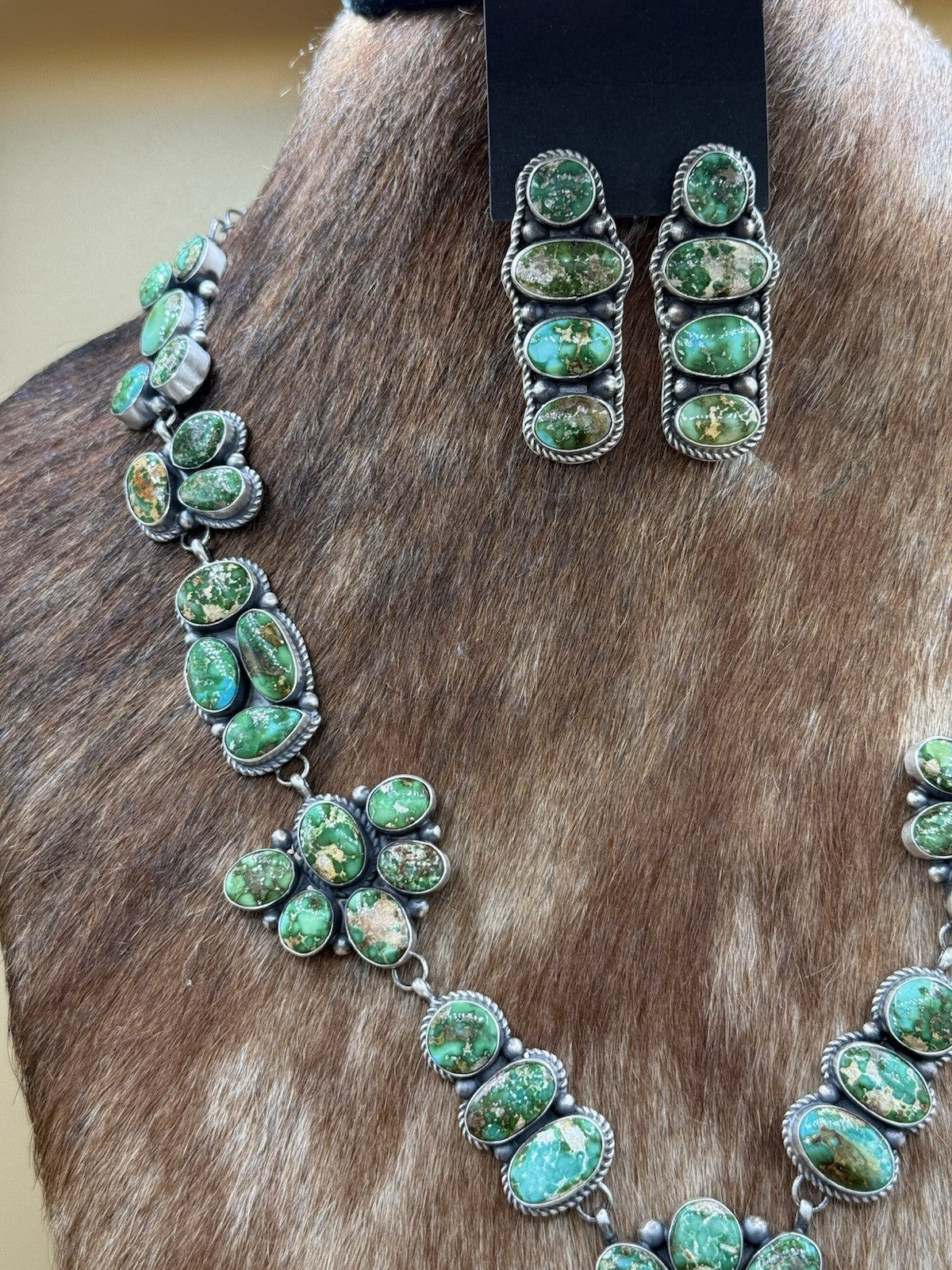 Navajo Handmade Sterling Silver Sonoran Gold Turquoise Cluster Lariat Necklace