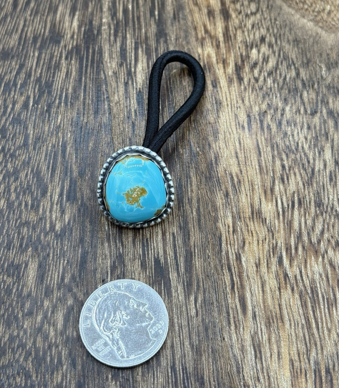 Native American Navajo Handmade Sterling Silver Blue Glacier Turquoise Hair Tie