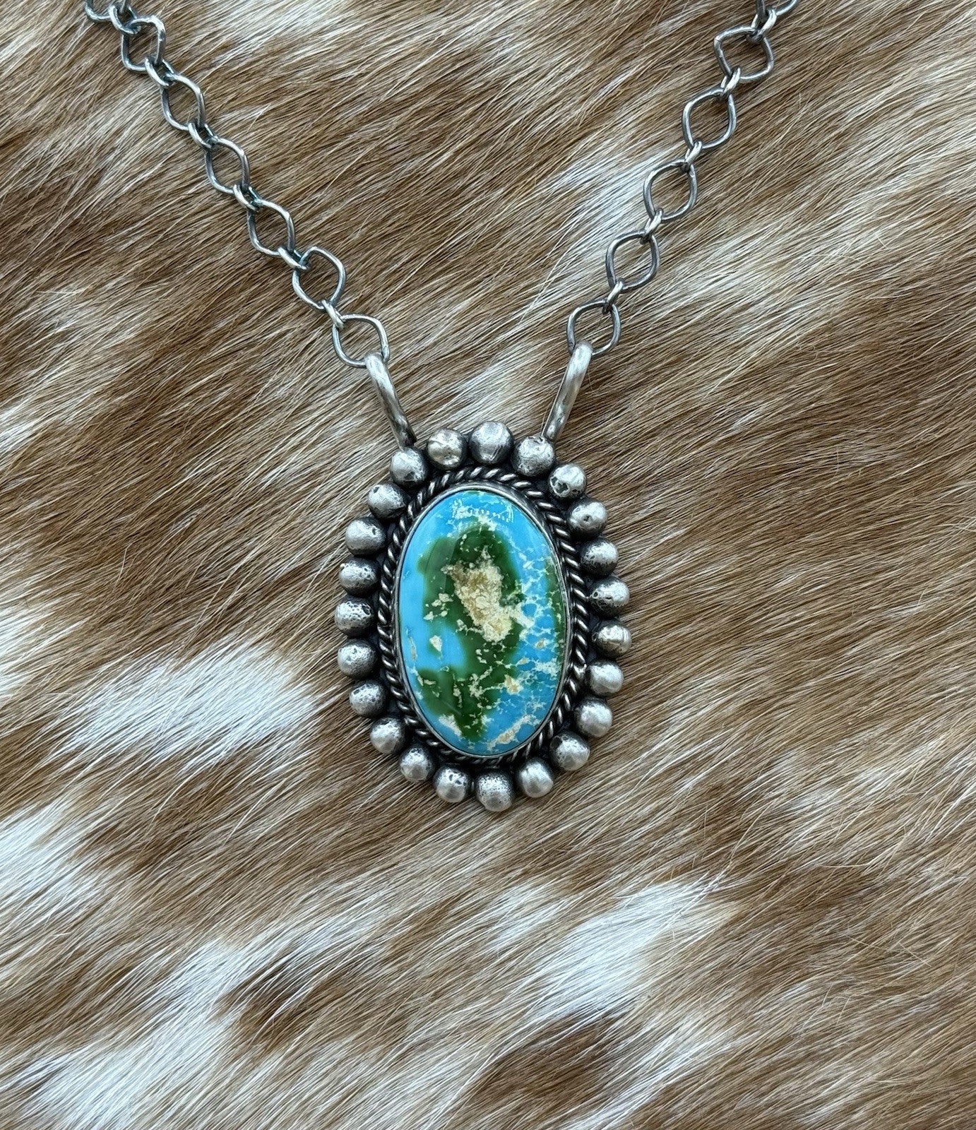 Native Navajo Handmade Sterling Silver Sonoran Gold Turquoise Necklace 18” Large