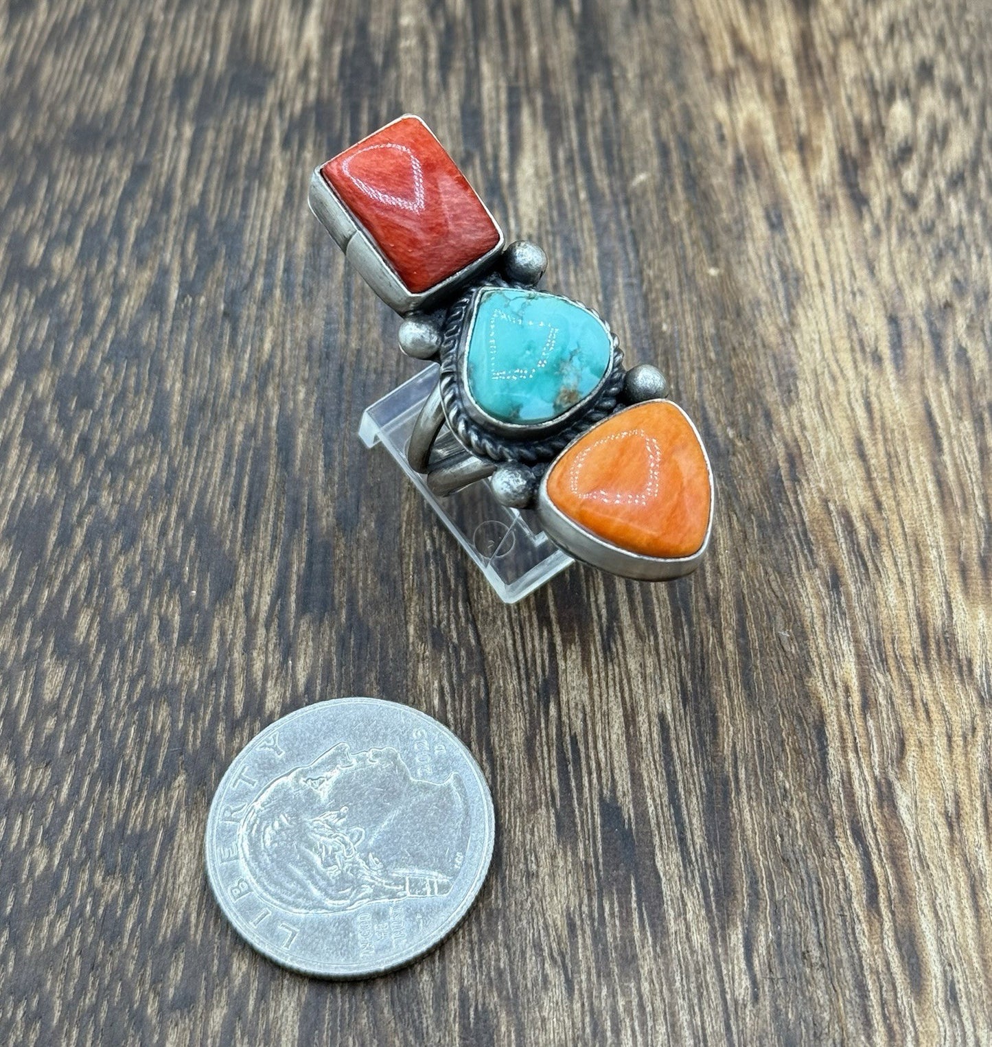 Native Navajo Handmade Sterling Silver Mixed Stone Turquoise Cluster Ring Size 7