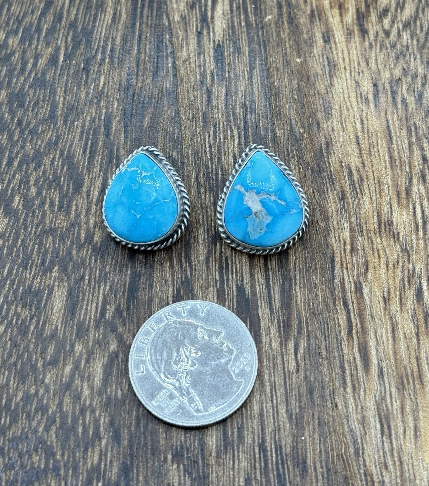 Native Navajo Handmade Sterling Silver Blue Bird Turquoise Post Stud Earrings