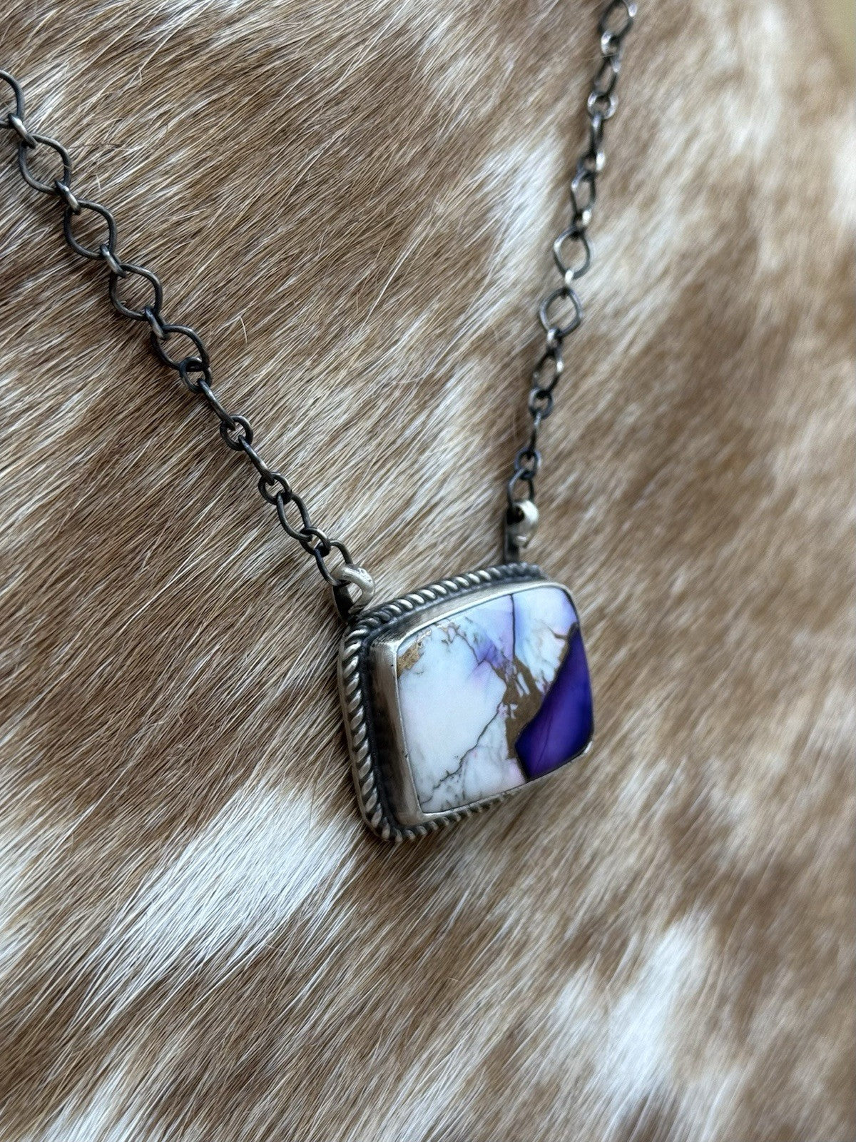 Navajo Handmade Sterling Silver Violet Rose Bar Necklace 18” By Tricia Smith