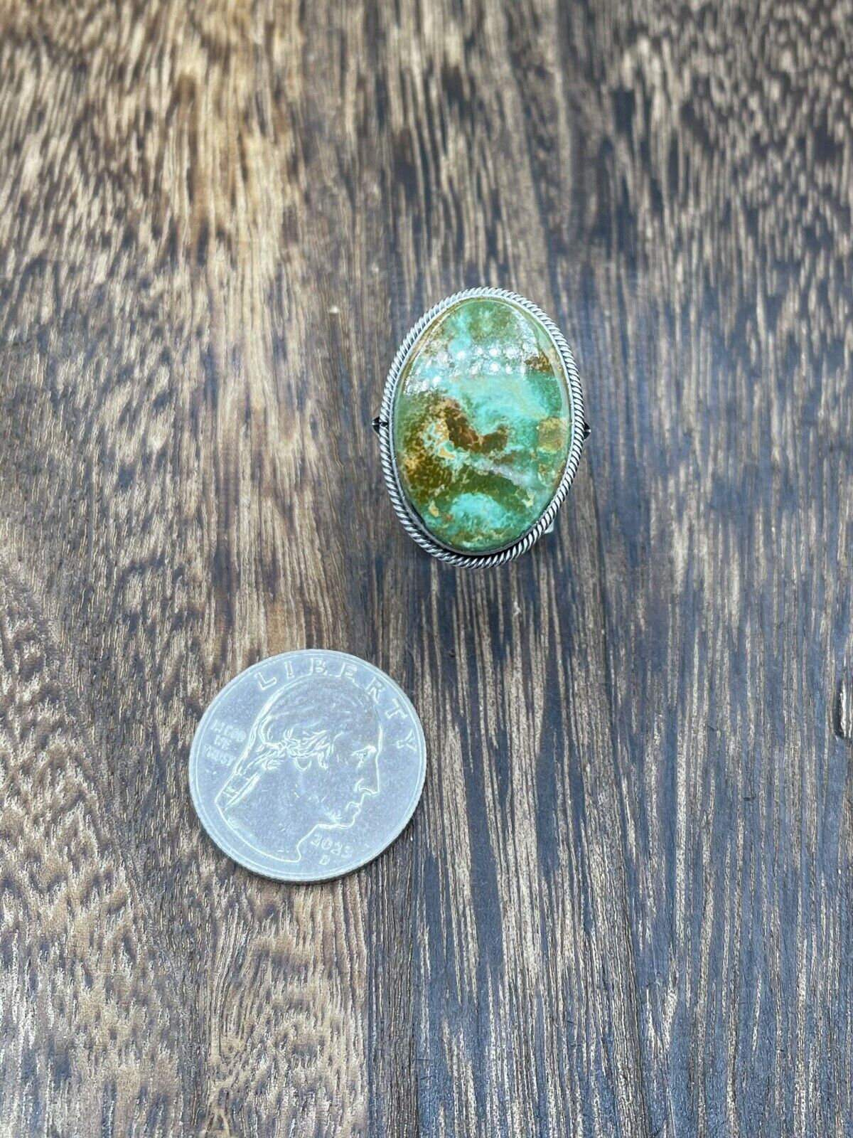 Native American Navajo Handmade Silver Sonoran Gold Turquoise Ring Size 10.5