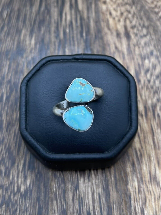 Native American Navajo Handmade Sterling Silver Turquoise Adjustable Ring 6 To 8