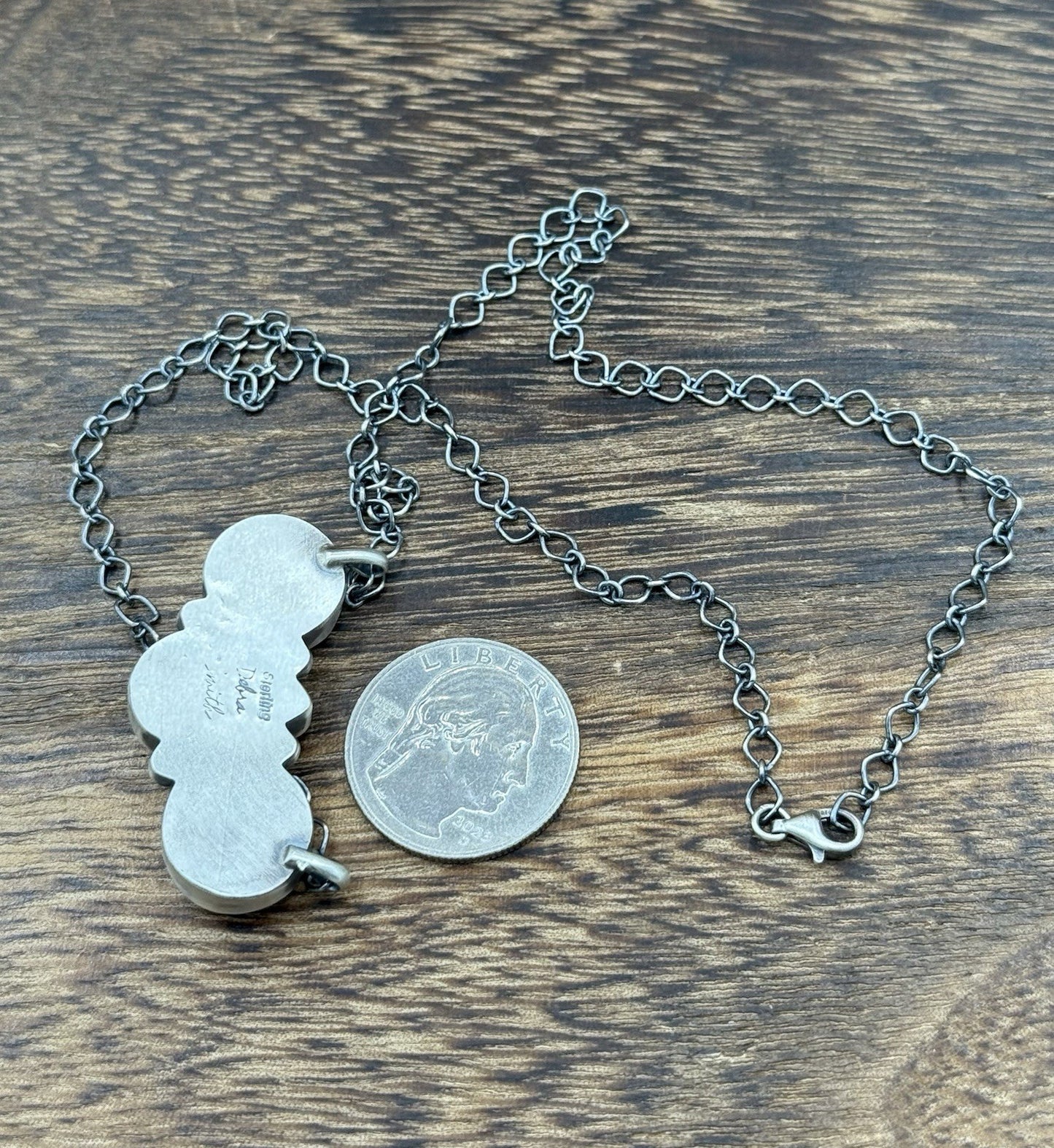 Navajo Handmade Sterling Silver Kingman Turquoise Cluster Bar Necklace 18”