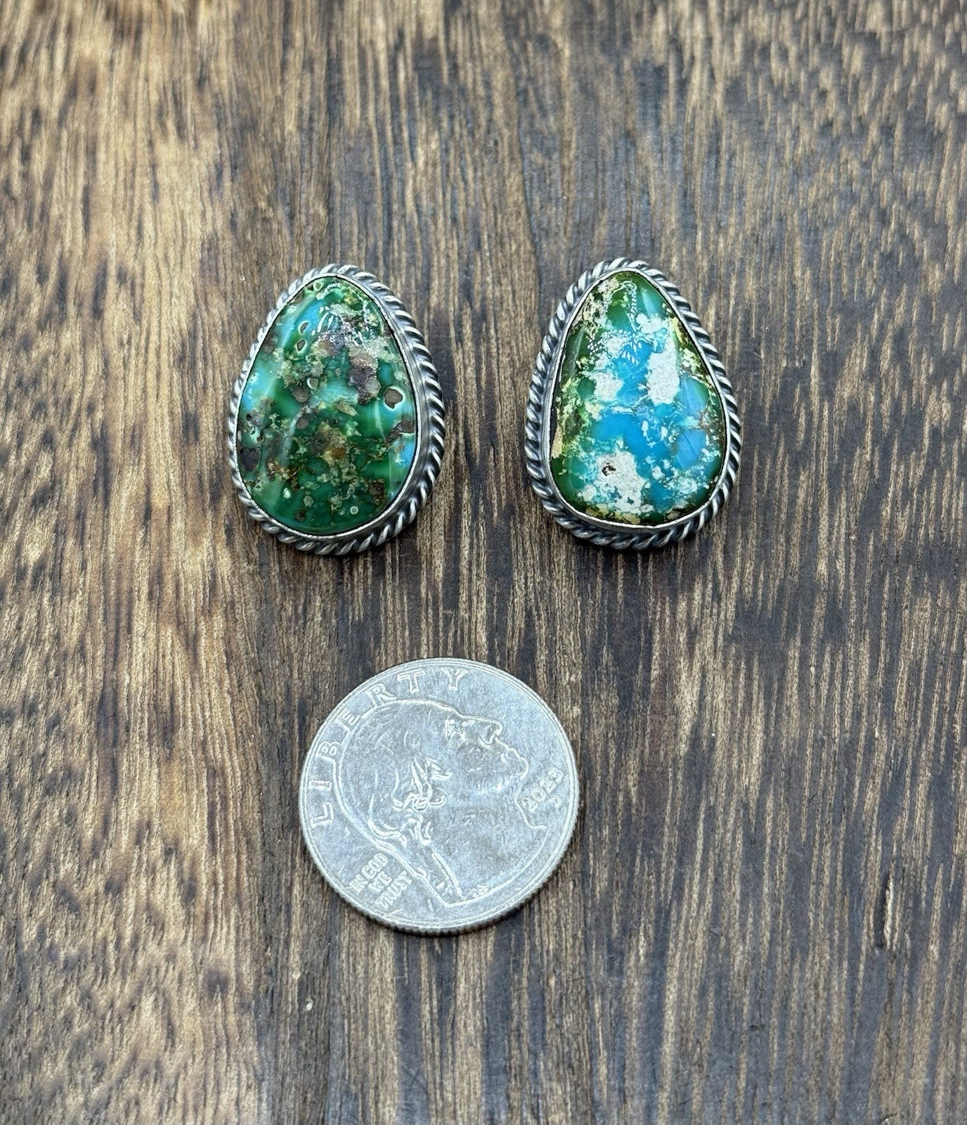 Navajo Handmade Sterling Silver Sonoran Gold Turquoise Post Stud Earrings