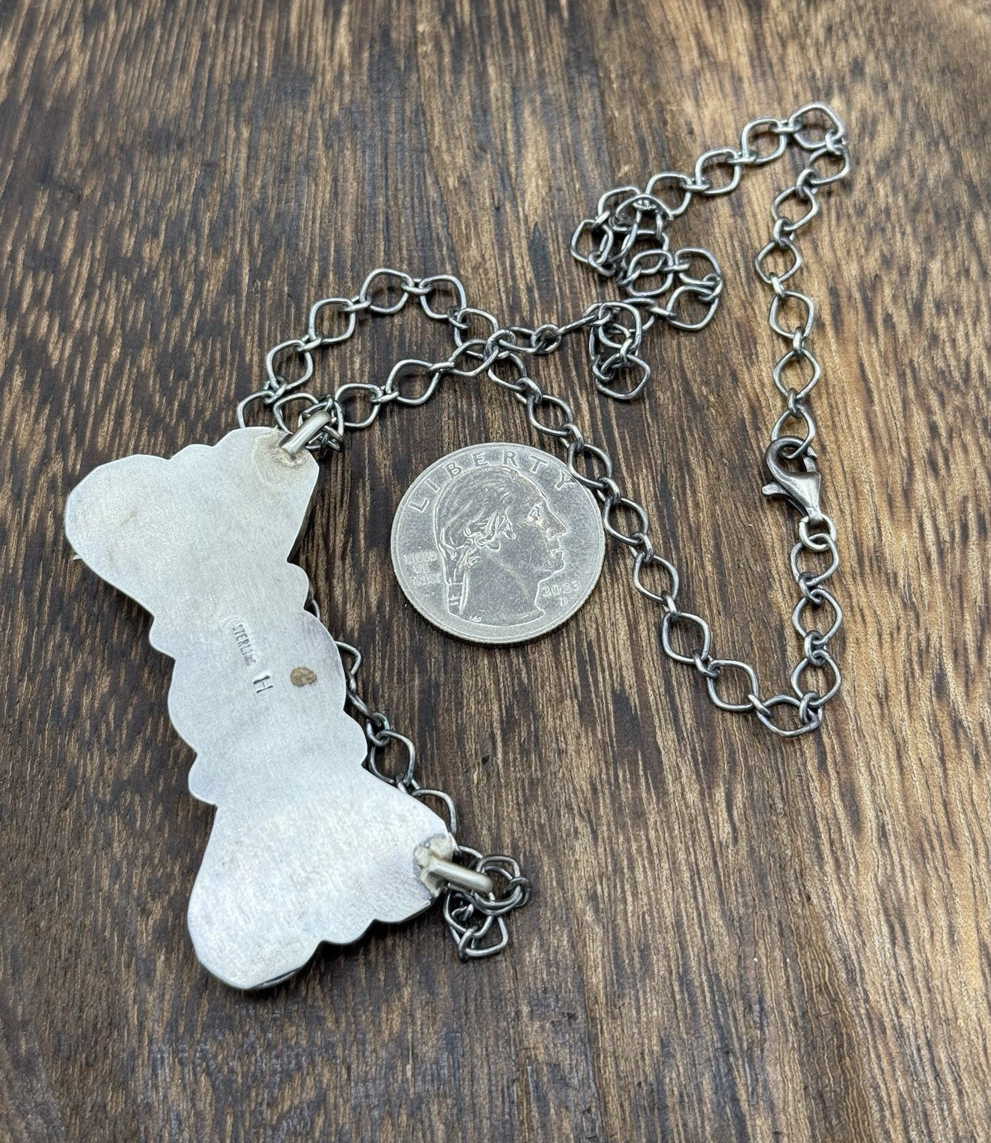 Navajo Handmade Sterling Silver Multi Stone Color Cluster Bar Necklace 18”