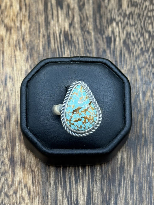 Navajo Handmade Sterling Silver Blue Glacier Turquoise Adjustable Ring Sz 7 - 10