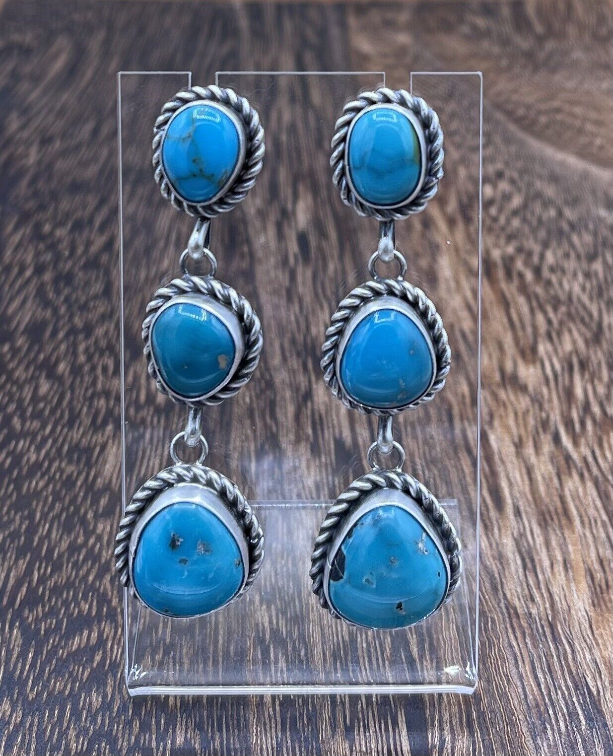 Native American Sterling Silver Navajo Handmade Turquoise Post Dangle Earrings