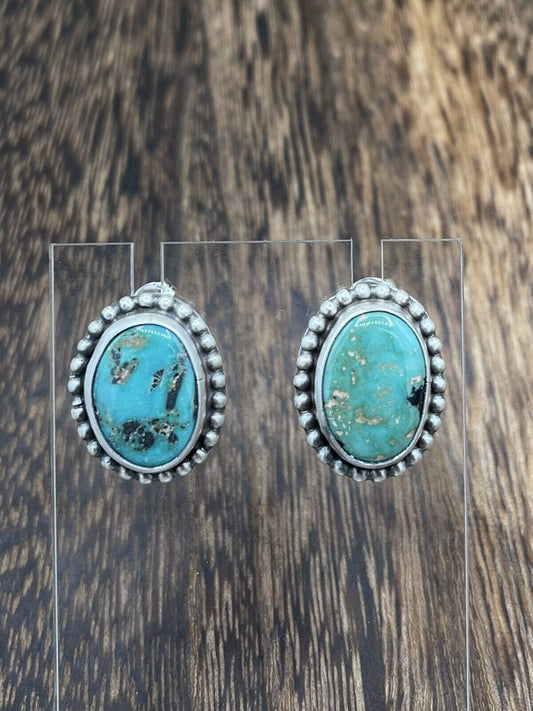 Native American Navajo Handmade Silver Sonoran Turquoise Post Stud Earrings