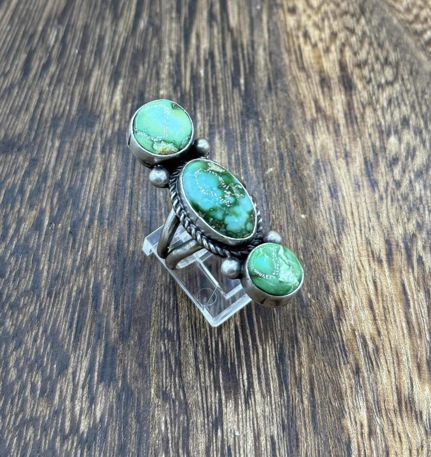 Navajo Handmade Sterling Silver Sonoran Gold Turquoise Cluster Ring Size 8