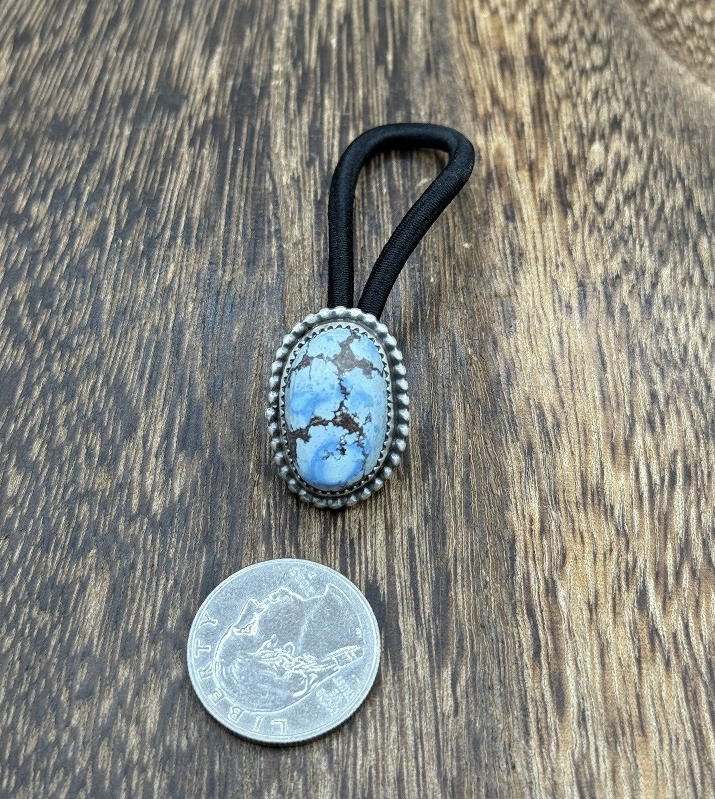 Native American Navajo Handmade Sterling Silver Golden Hills Turquoise Hair Tie